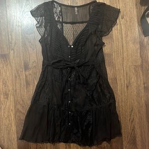 Free people black lace sheer dress. Size small.